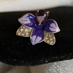 STAMPED 925 PURPLE ENAMEL/AMETHYST /CZ FLOWER RING